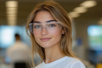 Fototapeta premium Young Scientist Wearing Safety Glasses in Laboratory