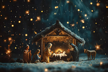 Christmas Nativity with Copy Space created with Generative AI technology