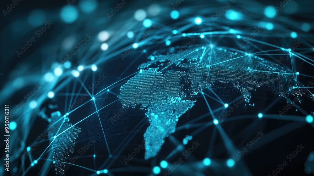 Poster a digital rendering of a global financial network, symbolizing the intersection of finance and techn