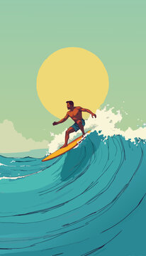 open layer vector of a athletic man surfing