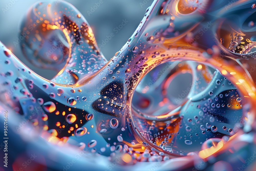 Poster mesmerizing abstract swirls of colorful liquid with bubbles