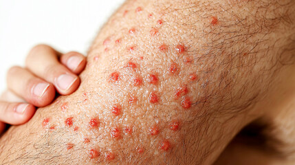 Fototapeta premium Male arm with red pustules. Monkeypox.