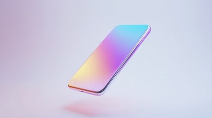 A Holographic Smartphone Floating Against a Light Purple Background