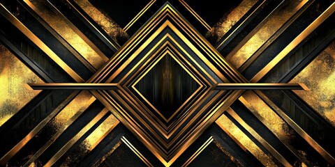 Luxurious vintage Art Deco pattern background in golden and black colors with intricate abstract design, new beautiful stock image illustration AI