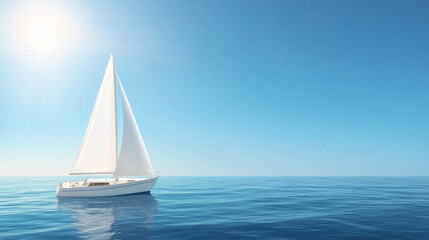Obraz premium Sailboat gliding over calm waters under bright blue sky