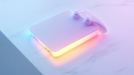 White Game Console with Controller on a Marble Surface