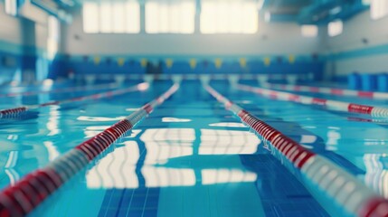 Indoor Swimming Pool with Lane Ropes Set Up for Competitive Swim Training in a Modern Facility