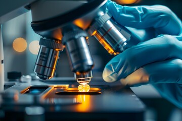 Close-Up of a Scientist Using a Microscope to Examine a Sample