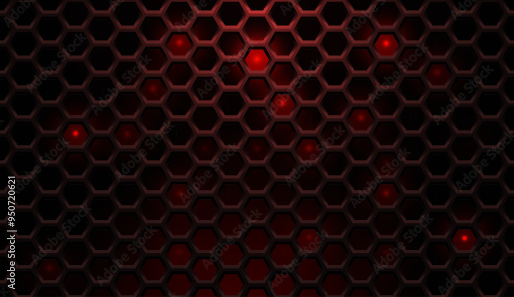 Aufkleber abstract futuristic dark red metallic hexagons grid with glowing red lights. gamer streamer sci fi b