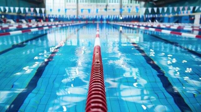 Indoor Swimming Pool with Lane Ropes Set Up for Competitive Swim Training in a Modern Facility