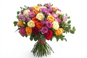 A bouquet of flowers with a white ribbon, generative ai image