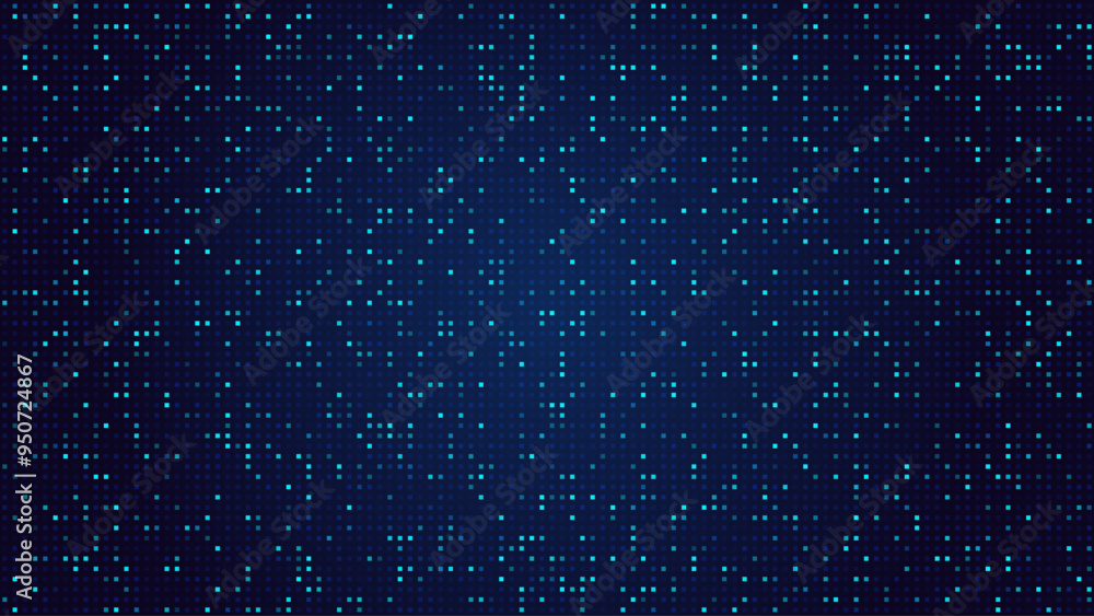 Poster Digital Technology Colorful Blue Pixels Background. Digital Data Square Blue Pattern. Blue Digital Pixel Mosaic Pattern. Vector Illustration.