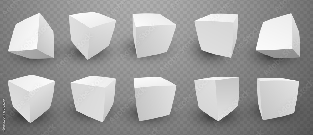 Leinwandbilder 3D White Cube Blocks Isolated on Background. 3D Perspective White Boxes. Vector Illustration for Your Design.