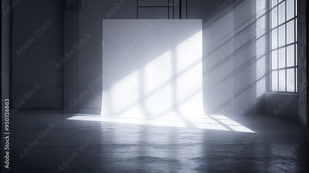 Aufkleber empty concrete room with sunlight from window minimal interior background 3d render illustration moc