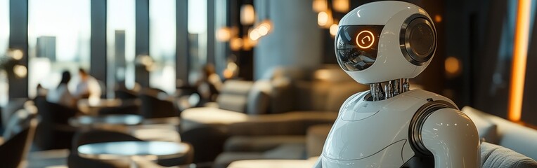 Sleek Robot Serving Drinks in a Futuristic Minimalist Cafe