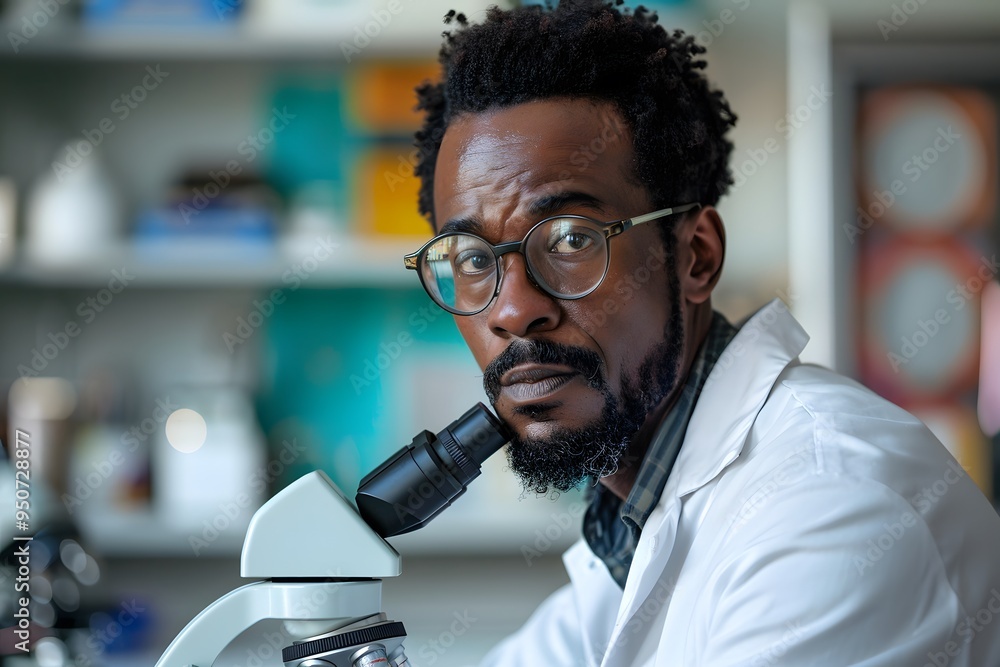 Aufkleber focused scientist analyzing samples under a microscope in a modern laboratory