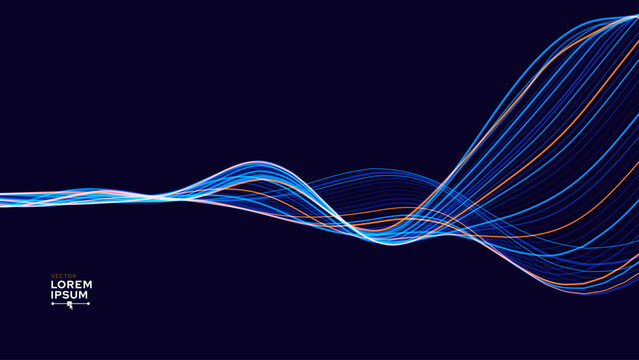 Smooth Flowing Dynamic Sound Wave Blue Technology Background. Abstract Digital EQ Equalizer. Artificial Intelligence AI Assistant Voice Recognition Sound Wave Vector Illustration.