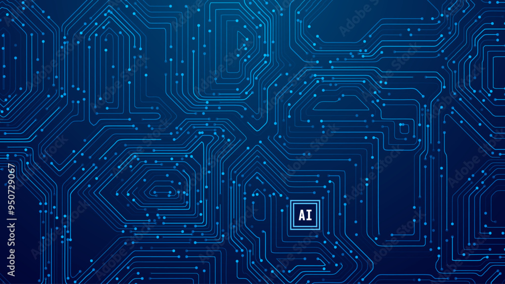 Aufkleber Blue Digital Circuit Trace Lines Technology Background. Abstract Digital Tech Bg. Electronics and Computer Technology Concept. Chip And Circuit Board. Vector Illustration. Chip Connectors.