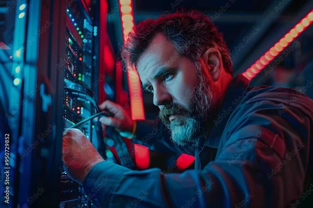 Aufkleber focused technician working on server maintenance in a high-tech data center