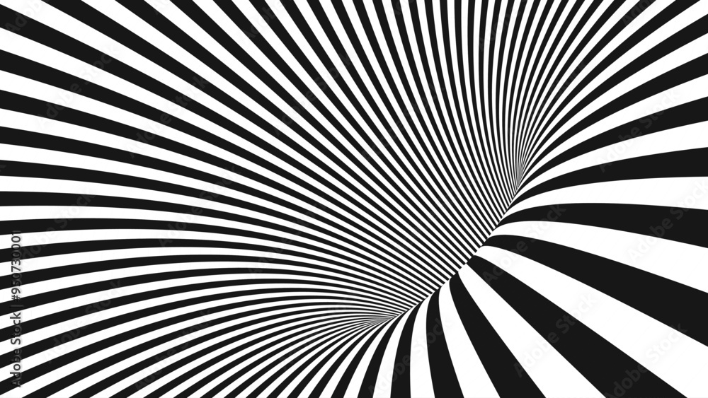 Poster Abstract Black and White Optical Illusion Surrealism Tunnel Portal Pattern. Contrasty Optical Art Gravity Vortex. Smooth Checkered Tunnel and Chessboard in Perspective. Vector Illustration.