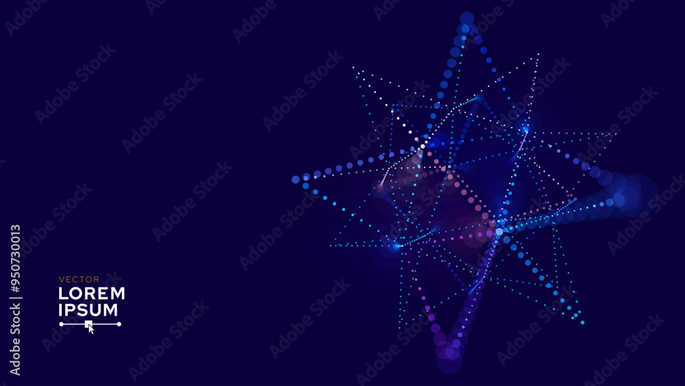 Aufkleber Blue Technology 3D Star Object. Geometric Glowing Data Block. Quantum Computer Concept with Depth of Field Effect. Futuristic HUD Design Element. Vector Background.