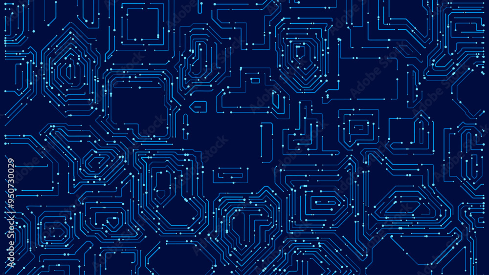 Fototapete Blue Digital Circuit Trace Lines Technology Background. Abstract Digital Tech Bg. Electronics and Computer Technology Concept. Chip And Circuit Board. Vector Illustration. Chip Connectors.