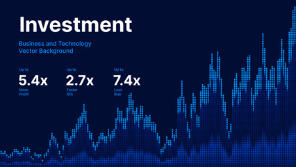 Business Invest Finance Graph Chart of Stock Market Trading Blue Background. Digital Financial Investment Backdrop. Graph Stock Market Lines. Vector Illustration.
