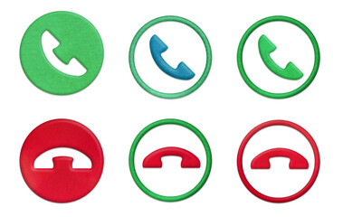 緑色と赤色をモチーフにした丸い電話のアイコンのセット