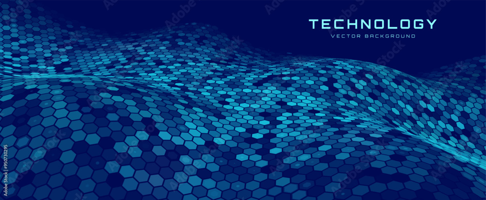 Poster Blue Hexagon Pattern. Abstract Medical Chemical Tech Background. Hexagonal Pattern for Hi-Tech Science Design. Cyber Hexagon 3D Grid Sci-Fi Game Backdrop. Vector Illustration.