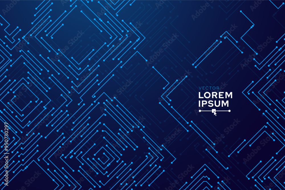 Aufkleber Abstract AI Digital Circuit Board Tech Background. Technology Connected Blue Lines Electronics Elements BG. Computer Motherboard Processor Chip. Neural Network Concept. Vector Illustration.