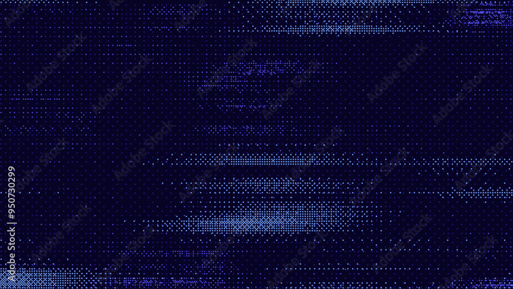 Poster Blue Pixel Glitch Dither Effect Background. Abstract Noise Effect. Video Damage Error. Digital Signal Damage Visualization. VHS Overlay Texture. Vector Illustration.