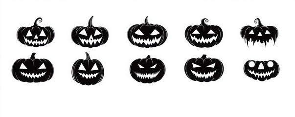 Set of Halloween scary pumpkins cut. Spooky creepy pumpkins cut
