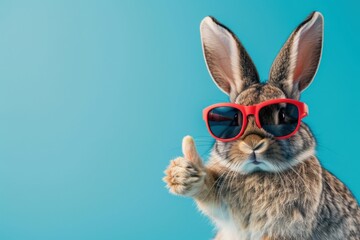 A rabbit wearing glasses and giving a thumbs up, generative ai image