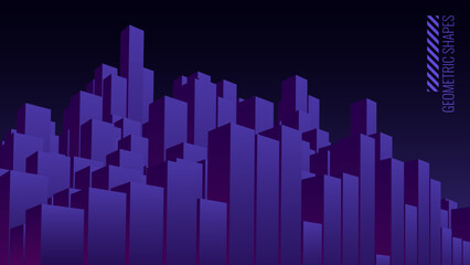 Abstract Minimalistic Style Night City Landscape. Vector Design Illustration for Web Design or Print. Smart Digital City 3D Landscape Concept.