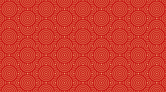 Seamless Asian Background Pattern. Red and Gold Abstract Geometric Wavy Lines. Traditional Japanese Vintage Ornament. Vector Illustration.