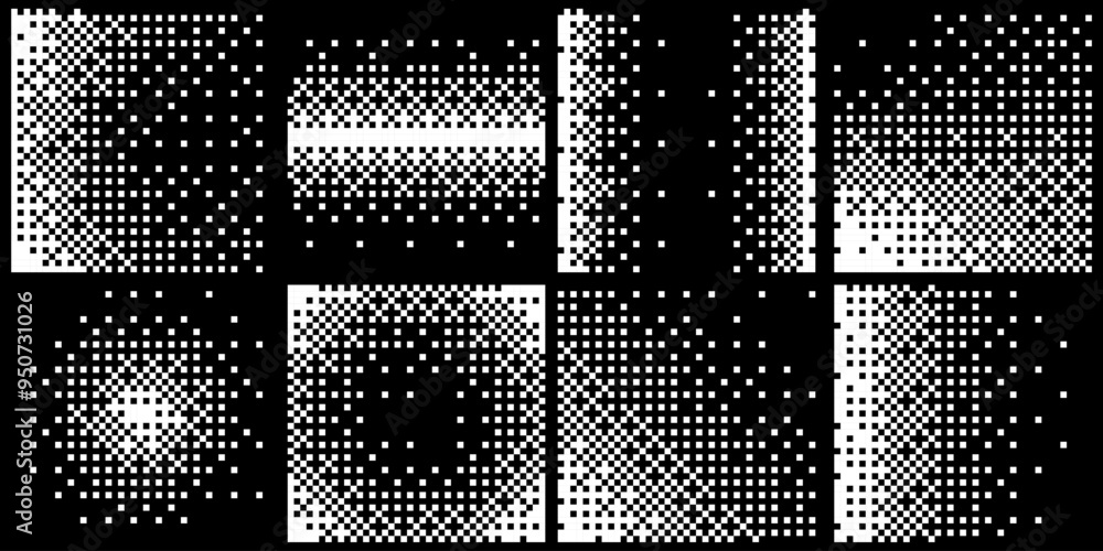 Aufkleber Abstract Y2K Pixel Gradation Dithering Halftone Fade Gradation Effect Graphic Design Elements Set. Bitmap Raster Dithering Transition Effect. Bold Brutalist Design. Vector Illustration.