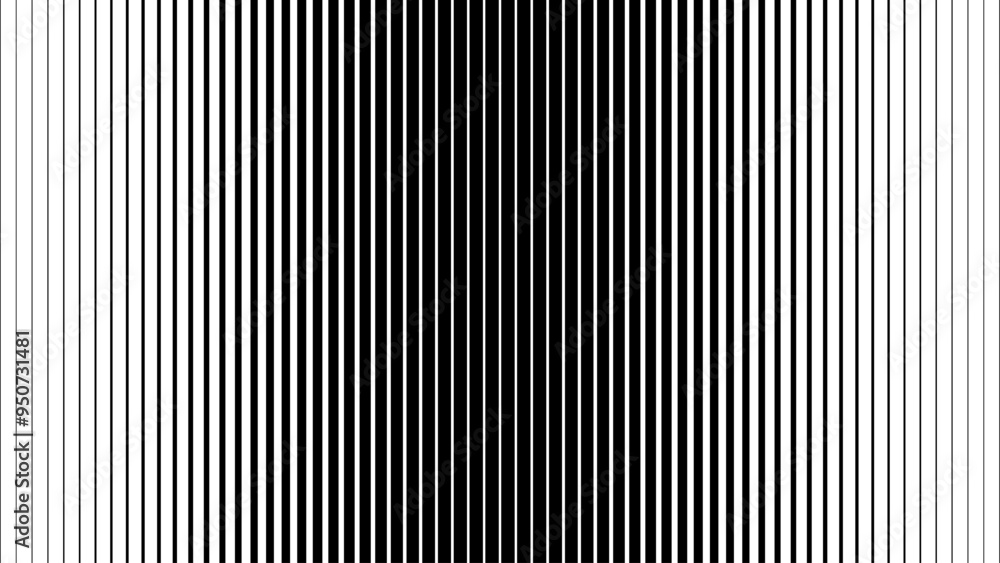 Poster Line Halftone Gradient Effect Pattern. Vertical Straight Lines Background. Black and White Abstract Texture with Parallel Stripes Thick to Thin. Vector Illustration.