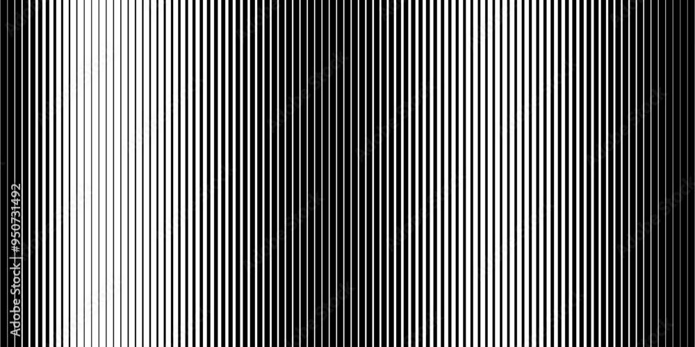 Aufkleber Line Halftone Gradient Effect Pattern. Vertical Straight Lines Background. Black and White Abstract Texture with Parallel Stripes Thick to Thin. Vector Illustration.