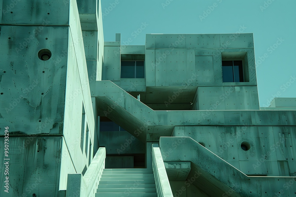 Poster modern concrete architecture with unique geometric design
