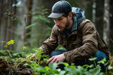 A Young Man Engaged in Nature Conservation in a Lush Forest Setting