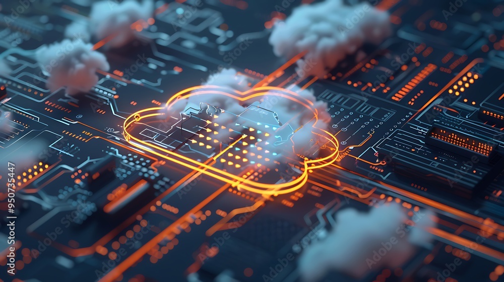 Poster Cloud computing technology and online data storage. Data backup on cloud storage