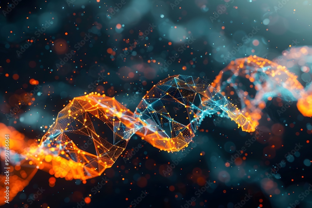 Poster stunning visualization of a dna helix with vibrant colors and particle effects