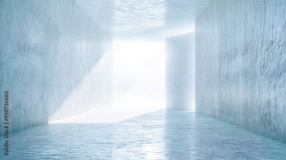 Poster empty room with open door light concrete floor and walls architecture background modern