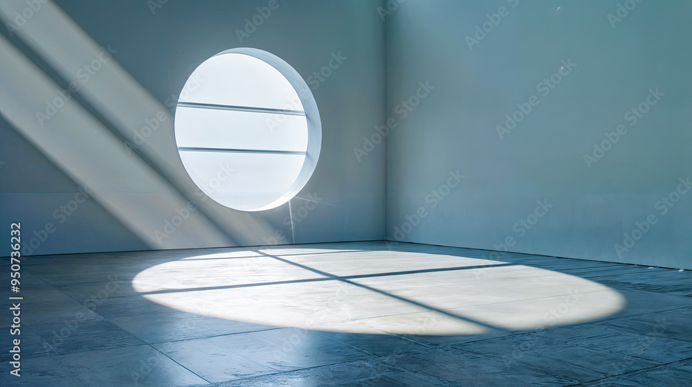 Wall mural empty spacious room interior with round window sunlight architecture indoor home design apartment ho