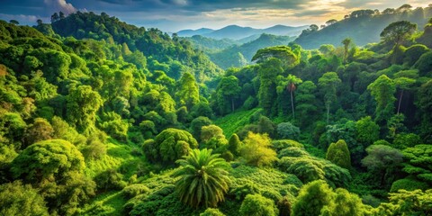 Lush green trees in the dense jungle of Italy , Rainforest, tropical, vegetation, exotic, nature, environment, foliage, landscape