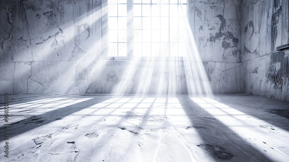 Poster empty concrete room with sunlight shining through window architecture industrial design background t