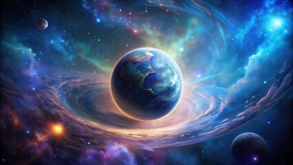 Fototapeta premium Planet floating in a galaxy surrounded by illusions , space, universe, stars, solar system, astronomy