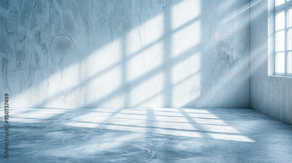 Poster empty room with concrete wall floor window and sunlight architecture background interior design 3d i