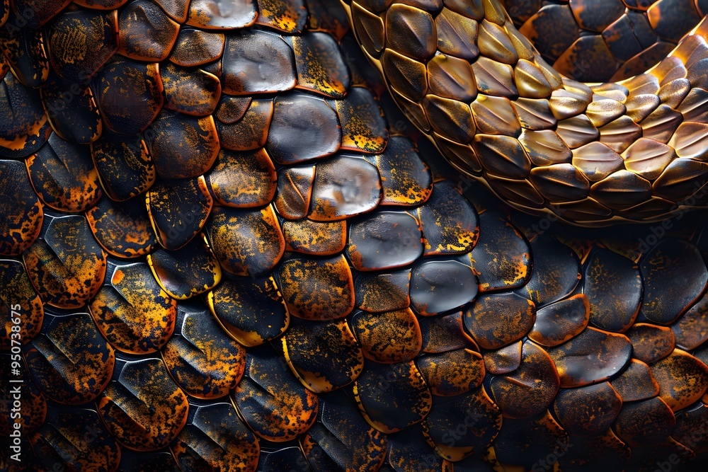 Poster close-up of a snake's scales showcasing intricate patterns and textures