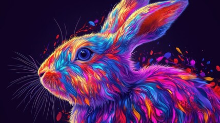 Stylized Artistic Representation of a Rabbit’s Head with a Vibrant and Colorful Design